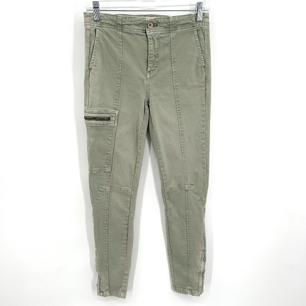 ANTHROPOLOGIE Sage Green Cargo Moto Zipper Skinny Jeans Pants Size 26